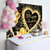 Lofaris Glitter Heart Balloon Sweet Happy Birthday Backdrop